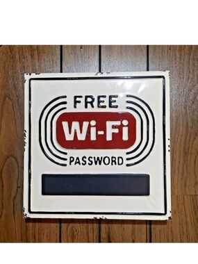 Free Wi-Fi Password Wall Sign - Red, Cream, Black Metal Dry Erase 14x14x2